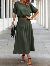 Dolman Sleeve Top with Midi Dress 2 Piece Set | sets | 011624, Midi Skirt, Sets | Elings