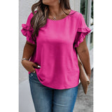 Plus Size Round Neck Ruffle Solid Loose Shirt | Blouse - Women's | F, new arrival, plus, Plus tops | Elings