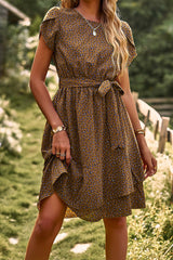 Ditsy Floral Belt Fit Short Sleeve Dress | Dress - Women's | 011224, above the knee, Dress, new arrival | Elings