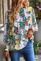 Floral Print Color Block Lace Blouse Top