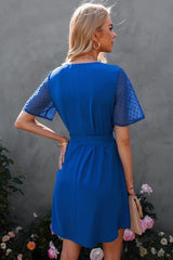 Dotted Sleeves Waist Tie Dress