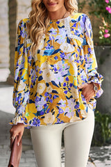 Floral Print Color Block Lace Blouse Top