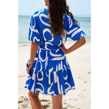 Allover Print Ruffle Front Button Open Belt Dress - MVTFASHION.COM