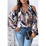 Plus Size Open Shoulder Zipper Print Loose Blouse | Blouse - Women's | F, new arrival, plus, Top | Elings