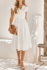 Short Flutter Sleeves Button Front Midi Dress | Dress - Women's | 011224, Dress, midi dress, new arrival | Elings
