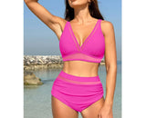 Deep V Lace Trim Two Pieces Sleeveless Swimsuit | Two Piece Swim Suit - Women's | 2404, bikini set, F, new arrival, swimsuit | Elings