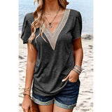 Deep V Neck Lace Ruffle Sleeves Solid Fit Shirt - MVTFASHION.COM