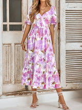 Floral Print V Neck Cross Front Midi Dress | Dress - Women's | 011224, Dress, midi dress, new arrival | Elings