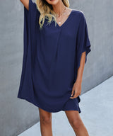 Vneck Dolman Sleeves Pleat Front Shift Dress | Dress - Women's | 011224, above the knee, Dress, new arrival | Elings