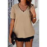 Knit Loose Fit V Neck Solid Drop Shoulder Top | Blouse - Women's | 011624, F, new arrival, short, short sleeve top, Top | Elings