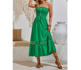 Off Shoulder Button Trim Knot Ruffle Lace Dress | Dress - Women's | 2403, Dress, F, midi dress, new arrival | Elings