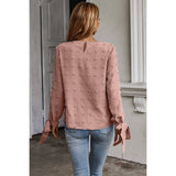 Open Sleeves Knot Dot Solid Round Neck Blouse - MVTFASHION.COM