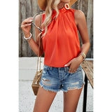 Pleated Ruched High Neck Sleeveless Blouson Top - MVTFASHION.COM