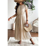 Ruched Round Neck Fit Solid Side Open Dress