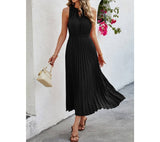 Sleeveless Dot Print Cross Fit Pleated Dress | Dress - Women's | Dress, F, midi dress, new arrival | Elings