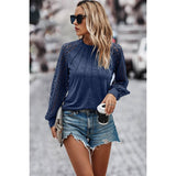 Solid Color Block Hollow Out Lace Ruched Top - MVTFASHION.COM