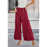 Solid Ruffle Button Wide Leg Pant
