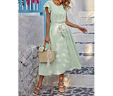Solid Swiss Dot Ruffle Sleeve Pockets Belt Dress | Dress - Women's | Dress, F, midi dress, new arrival | Elings