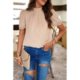 Solid Tie Back Gathered Detail Puff Sleeve Top - MVTFASHION.COM