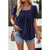 Square Neck Ruched Lace Tirm Solid Top - MVTFASHION.COM