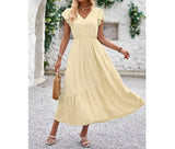 Button Front Asymmetric Tiered Midi Dress | Dress - Women's | Dress, F, midi dress, new arrival, S | Elings