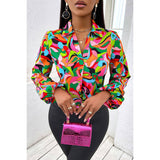 Printed Lantern Sleeve V Neck Shirt | Blouse - Women's | best sellers, long sleeve top | Elings