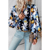 Floral Button Hem Ruffle Loose Blouse | Blouse - Women's | long sleeve top | Elings