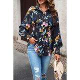 Floral Front Button Ruffle High Waist Blouse | Blouse - Women's | long sleeve top, New Arrivals | Elings