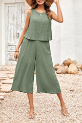 Sleeveless Solid Ruffle Loose Fit Wide Leg Sets