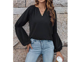 Solid Loose Elastic Sleeve Drop Shoulder Top | Blouse - Women's | long sleeve top, tops | Elings