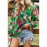 Allover Print Lantern Sleeve Shirt Loose Fit Blouse | Blouse - Women's | 2024, Clearance, long sleeve top, tops | Elings
