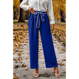 Lace Trim Knot Belt Wide Straight Elastic Waist Pant | Pants - Women's | pant | Elings