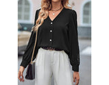 Floral Lace Sleeves Button Trim Blouse | Blouse - Women's | blouse, long sleeve top, tops | Elings