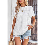 Hollow Out Hem Lace Solid Loose Fit Blouse | Shirt - Women's | Top | Elings