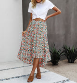 Boho Floral Smocked Midi Skirt | 2023, A-line, Bohemian, Boho hippie Skirt, Floral, Flower, Gift, Just arrived, Midi Skirt, Peasant Skirt, Skirt, Vintage, Women | Elings
