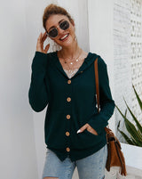 Cardigan V Neck Solid Hooded Button Down Knitted Oversize Women Sweater