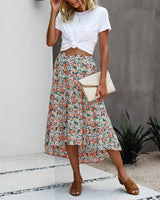 Boho Floral Smocked Midi Skirt