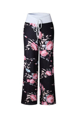Floral Drawstring Loose Wide Leg High Waist Pants