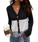 Color Block Bow Tie Knit Sweater | Casual Woven Top - Women's | long sleeve top, SWEATER, Sweatshirt, Top, tops | Elings