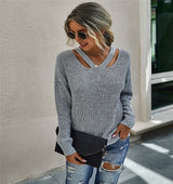 Cozy Chic V Neck Knit Sweater | Casual Woven Top - Women's | 2024, SWEATER | Elings
