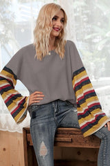 Colorful Striped Bell Sleeve Sweaters | Casual Woven Top - Women's | 2023, New Arrivals, SWEATER, Sweatshirt | Elings