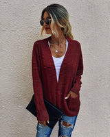 Cardigan V Neck Solid Open Front Pockets Knitted Oversize Women Sweater