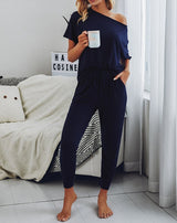 Round Neck Short Sleeve Solid Loungewear Pajamas Set | Lounge Set - Women's | Loungewear | Elings