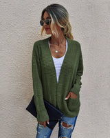 Cardigan V Neck Solid Open Front Pockets Knitted Oversize Women Sweater