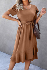 Scoop Neck Short Sleeve Midi Dress - MVTFASHION.COM