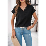Bat Sleeves V Neck Lace Trim Loose Fit Shirt | Blouse - Women's | F, new arrival, short sleeve top, Top | Elings
