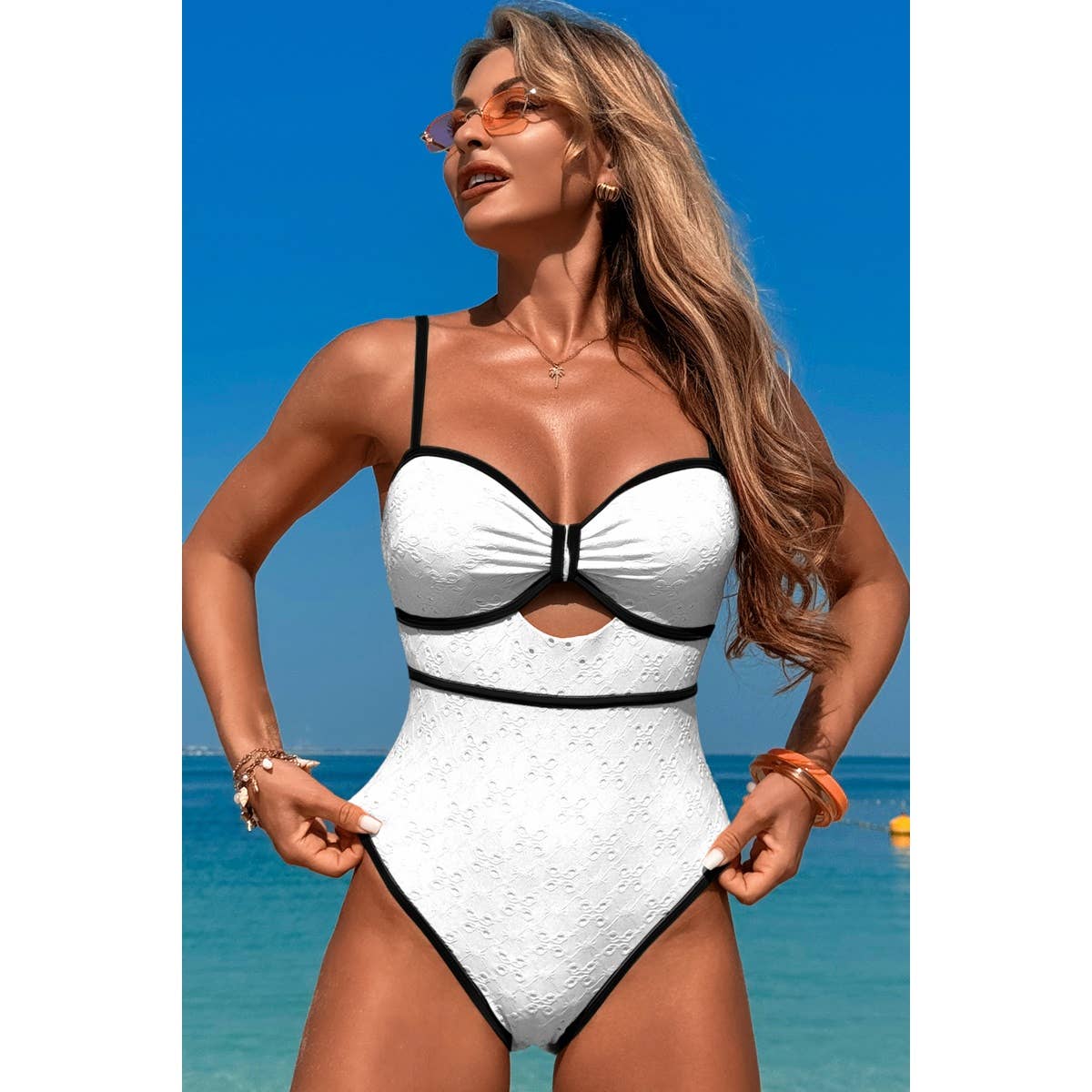 Contrast Trim Knot Front Cut One Piece Swimsuit