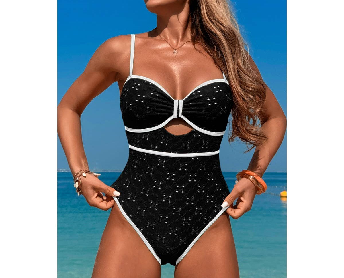 Contrast Trim Knot Front Cut One Piece Swimsuit