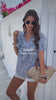 V Neck Heavy Ruffle Ditsy Print Collar Blouse